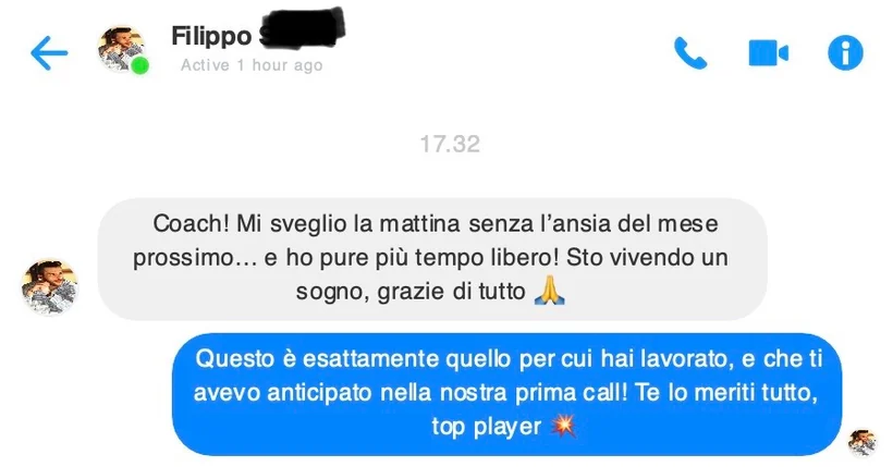 Messaggio di Filippo: mi sveglio senza l'ansia del mese prossimo e ho più tempo libero