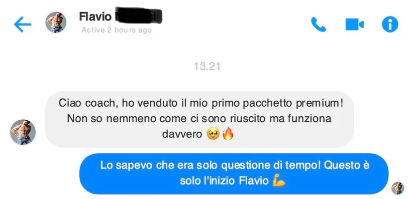 Messaggio di Flavio: ho venduto il mio primo pacchetto premium