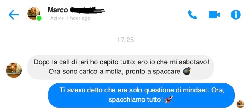Messaggio di Marco: ho capito che ero io a sabotarmi